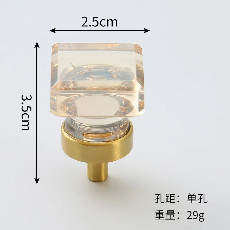 Brass Crystal Cupboard Cabinet Handle Kitchen Drawer Knobs Light Luxury Furniture Hardware Transparent Handle Home Decoration