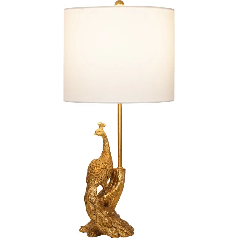 American Retro Peacock LED Table Lamp - Elegant Decorative Desk Lamp for Bedroom, Office, and Hotel