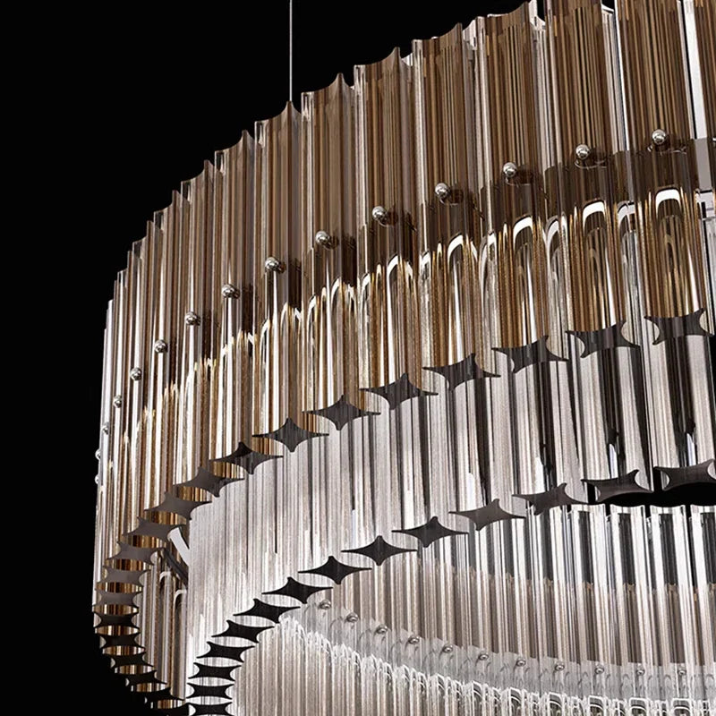 Luxury LED Chandelier for Living Room - Modern Round Glass Hanging Lamp in Gold