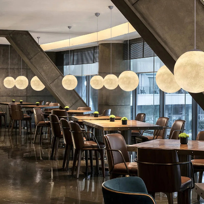 Modern Wabi-Sabi FRP Moon LED Pendant Lights - Unique Decor Chandelier for Living and Dining Rooms, Bedrooms, and Kitchens