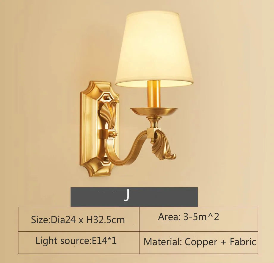 Eleanor - Full Copper American Wall Lamp Bedroom Bedside Lamp European Lighting Modern Simple Living Room Creative Corridor