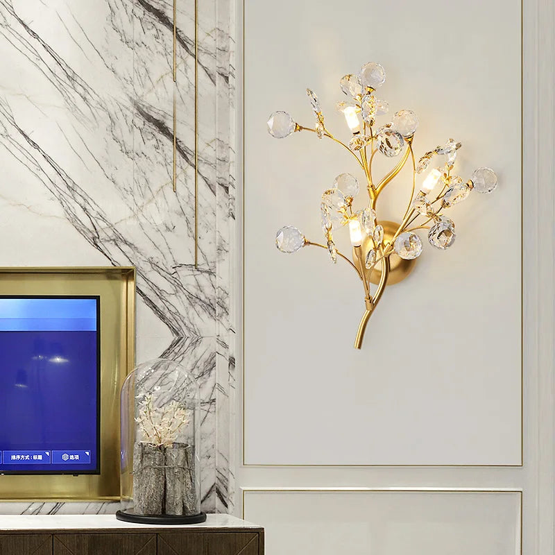 Layla's Golden Crystal Wall Lamp - Creative Light Luxury for Your Living Spaces