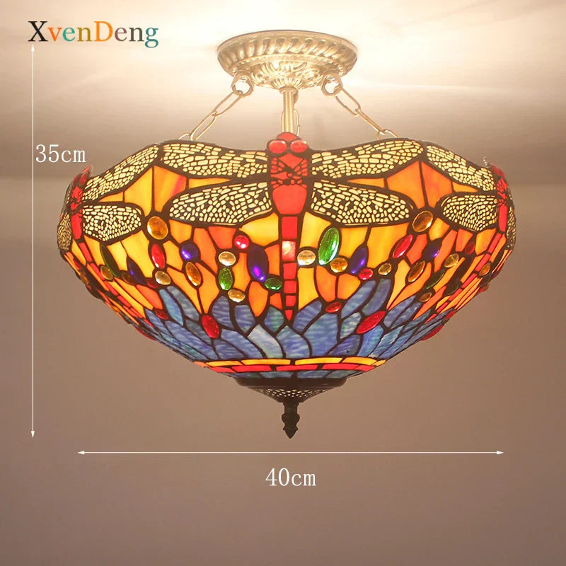 Vintage Mediterranean Tiffany Stained Glass Ceiling Lights - Elegance for Living Rooms, Bedrooms, Kitchens, and More