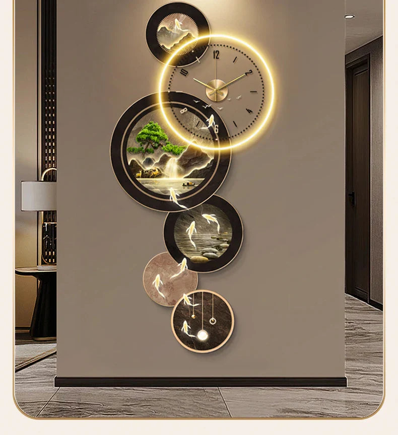 Dlight Decor Nine Fish Clock Wall Light Mural