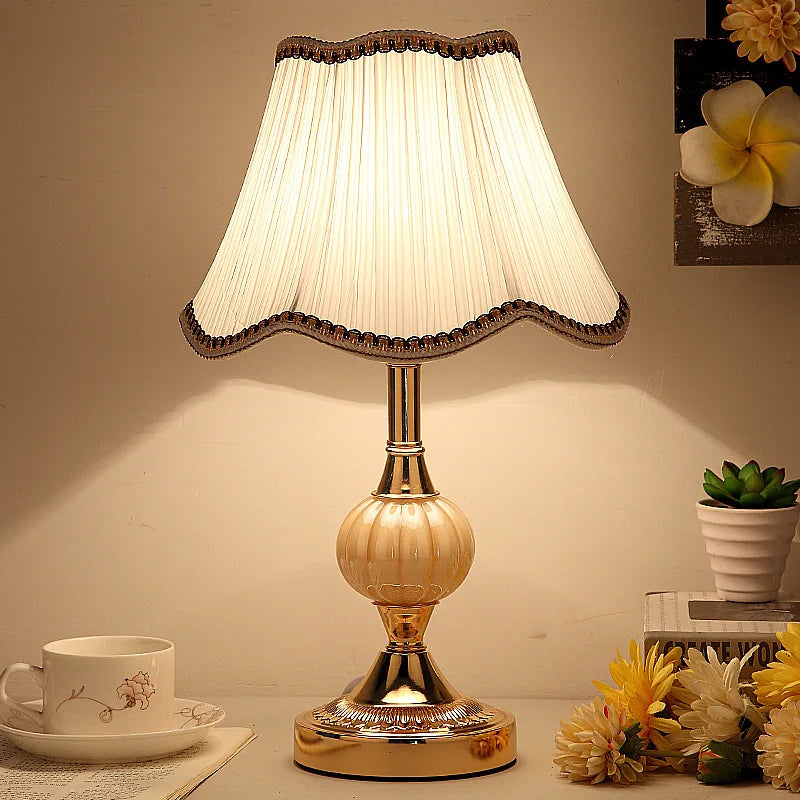 European-Style Glass Desk Lamp - Nordic Bedroom Bedside Lamp with Modern Retro Wrought Iron Design