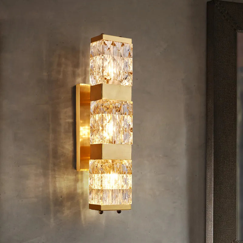 Luxury Crystal Wall Lamp - Copper Accents, Long Sconce, and LED Light for Elegant Living Room Decor and Indoor Villa Hall Lighting