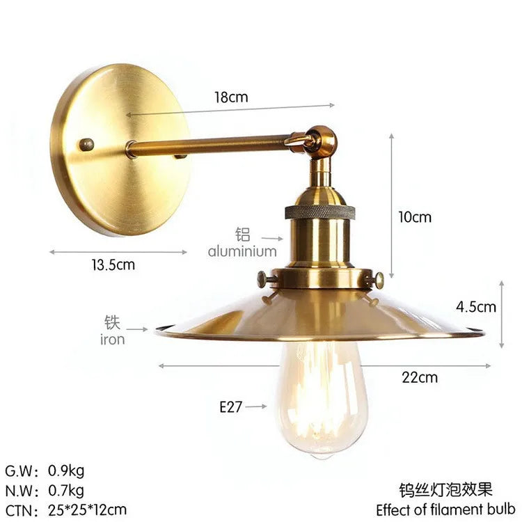 Bronze American Retro Iron Wall Lamps - Nordic Minimalist Style for Study, Bedroom, Bedside, and Home Decoration