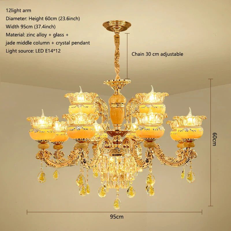 Elegant European Style Crystal Chandelier - A Luxurious Jade-Inspired Main Lamp for Living Rooms, Bedrooms, and Hallways