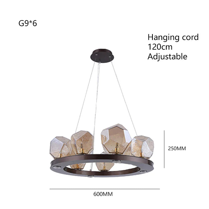Modern LED Chandelier Lighting - Nordic Rock Glass Elegance for Living Rooms and More
