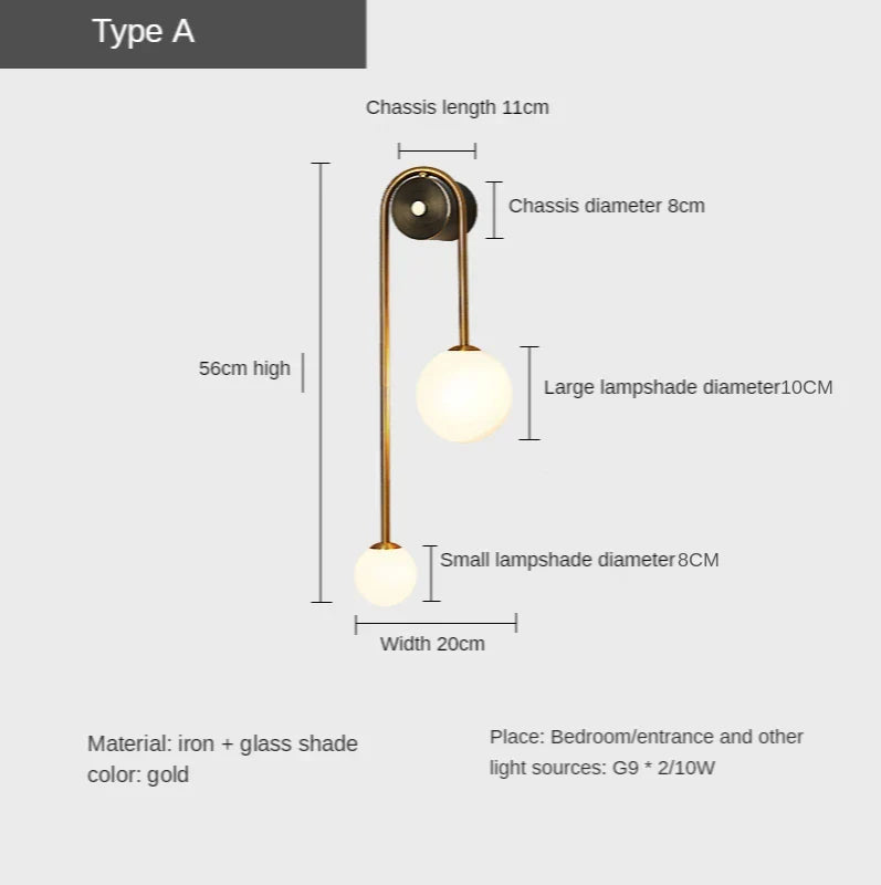 Elegant Modern Wall Lamp with Glass Ball Lampshade - LED Gold Luminaire Ideal for Home Decor, Living Room, Bedroom, and Interior Lighting Sconce with Nordic Flair