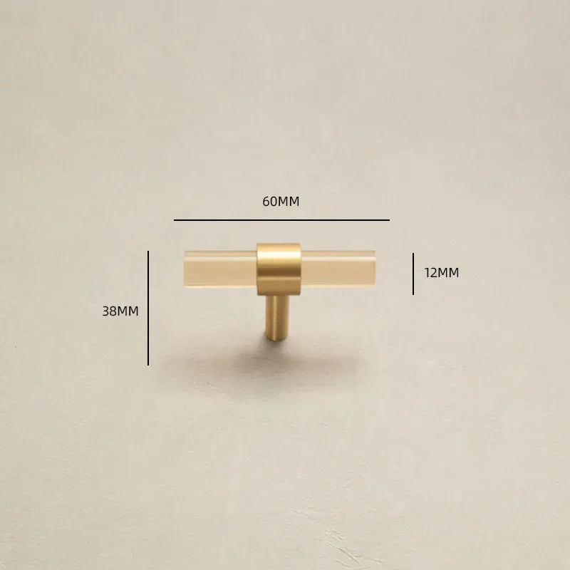 Champagne Acrylic and Brass Cupboard Handles – T-Bar Drawer Pulls for Bedroom and Bathroom