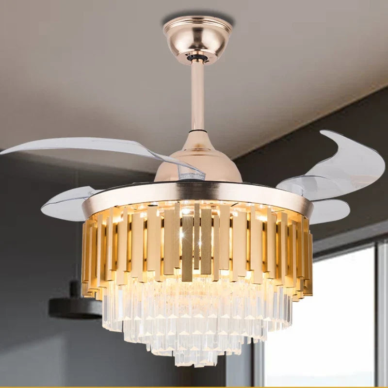Luxury Crystal Ceiling Fan Chandelier with 110/120cm Blades for Living Room Restaurant Decor Nordic LED Suspension Light