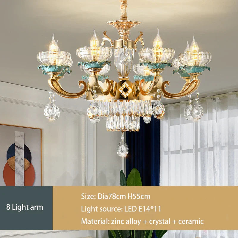 Elegant European Crystal Ceramic Chandelier - A Modern Light Luxury Fixture for Living Rooms, Bedrooms, Dining Rooms, and Villa Duplex Buildings