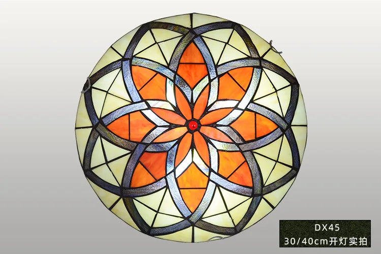 Tiffany Stained Glass Round Ultra-Thin Ceiling Lamp - Elegance for Balconies, Corridors, Bedrooms, and Children's Rooms