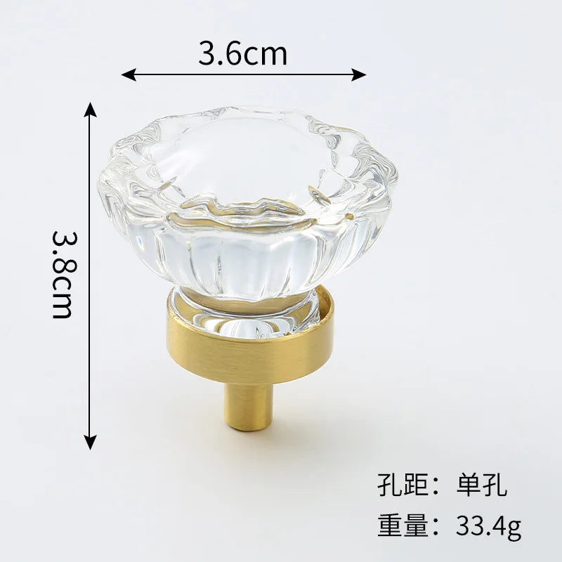 Brass Crystal Cupboard Cabinet Handle Kitchen Drawer Knobs Light Luxury Furniture Hardware Transparent Handle Home Decoration