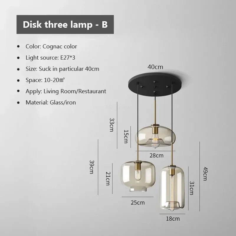 Nordic Glass LED Pendant Light - Versatile Single/Multi Head Chandelier for Home Decor
