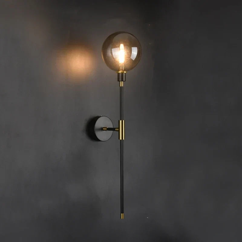 Modern LED Wall Lamp - Black Iron with Glass Ball - Wall Lamps for Living Room, Bedroom, Loft Decor - Nordic Home Bedside Wall Light Fixtures