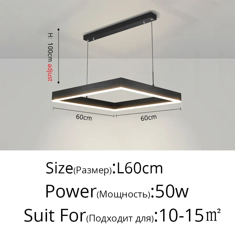 Nordic Designer Square Aluminum Chandelier - Modern LED Lighting for Living Rooms, Dining Tables, and Indoor Decor