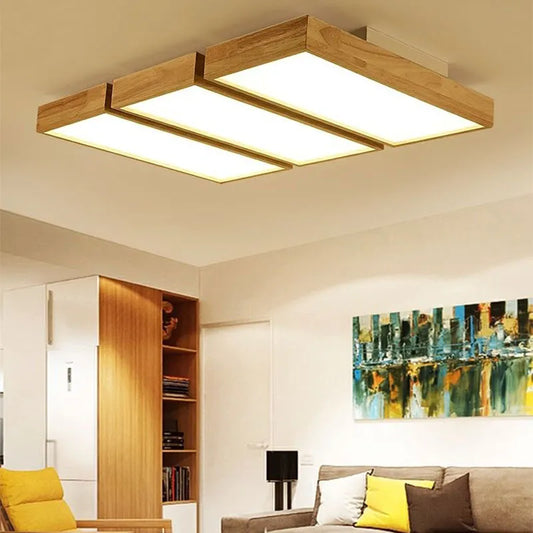 Wood Modern Minimalist LED Ceiling Lamp - Perfect for Bedroom, Living Room, Dining Room, Kitchen, and Study - Square Chandelier Lighting Fixture