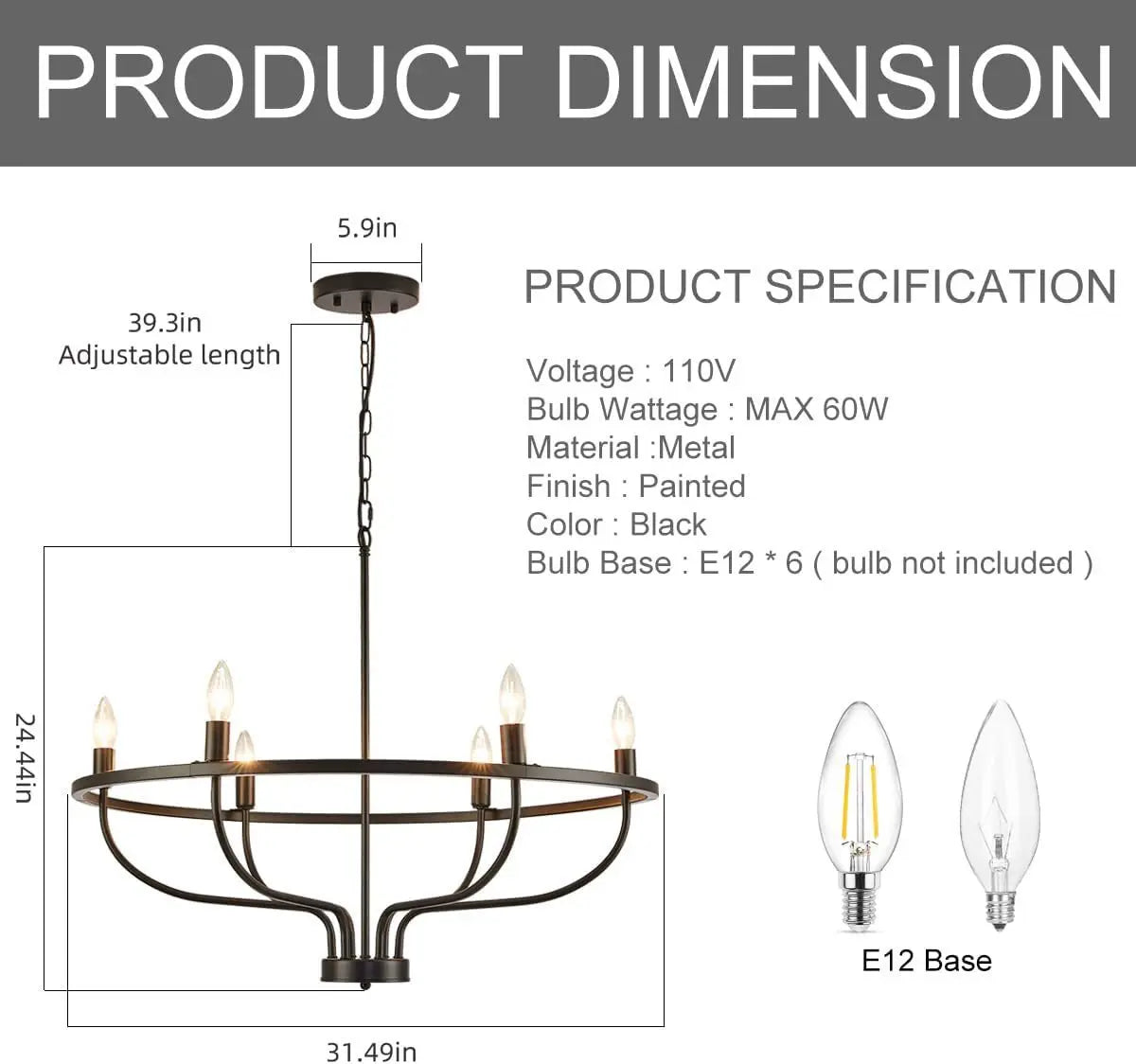 Retro LED Ceiling Chandelier with Iron Ring - Illuminate Your Living and Dining Spaces with Industrial Elegance