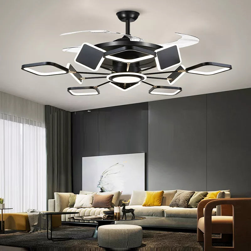 Nordic Ceiling Fans with LED Light - Remote Control Silent Retractable Blades Lamp for Home