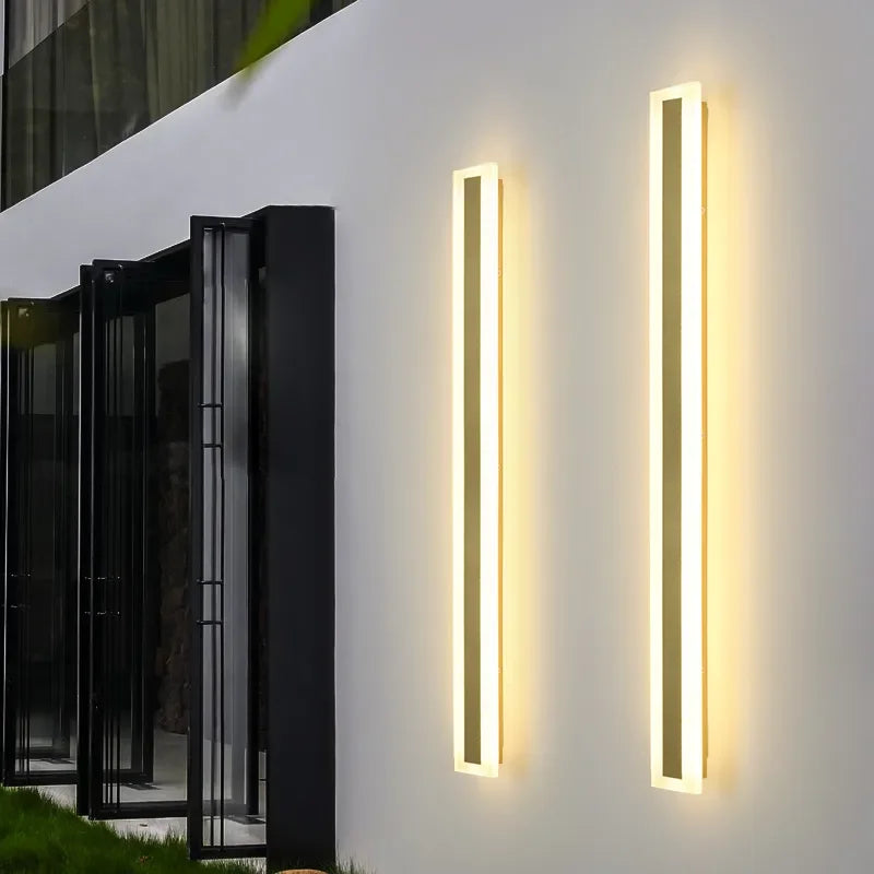 Elegant Golden LED Long Wall Light - Modern Outdoor Lighting for Country Villas, Courtyards, and Balconies