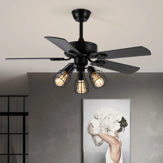 Black Ceiling Fans with Lights Remote Industrial Vintage Black Postmodern Fan lamp for Kitchen Island Dining Room Foyer Bar