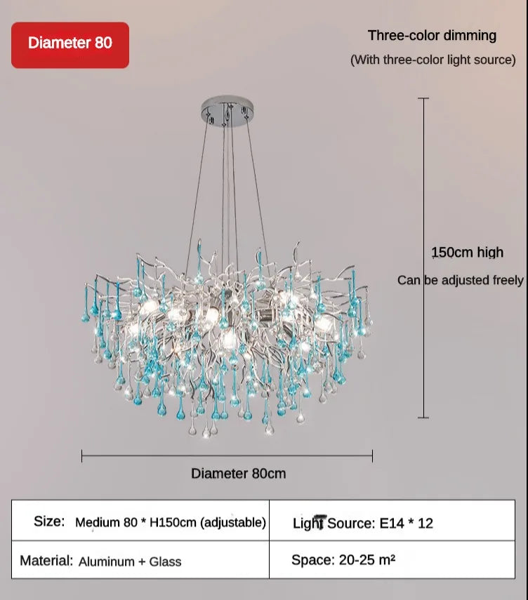 Modern LED Blue Water Droplets Ceiling Chandelier - Luxury Elegance for Villas and Living Spaces