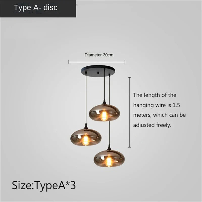 Smoky Grey LED Pendant Lights - Nordic Glass Chandelier for Dining, Living Room, Kitchen, and Bar