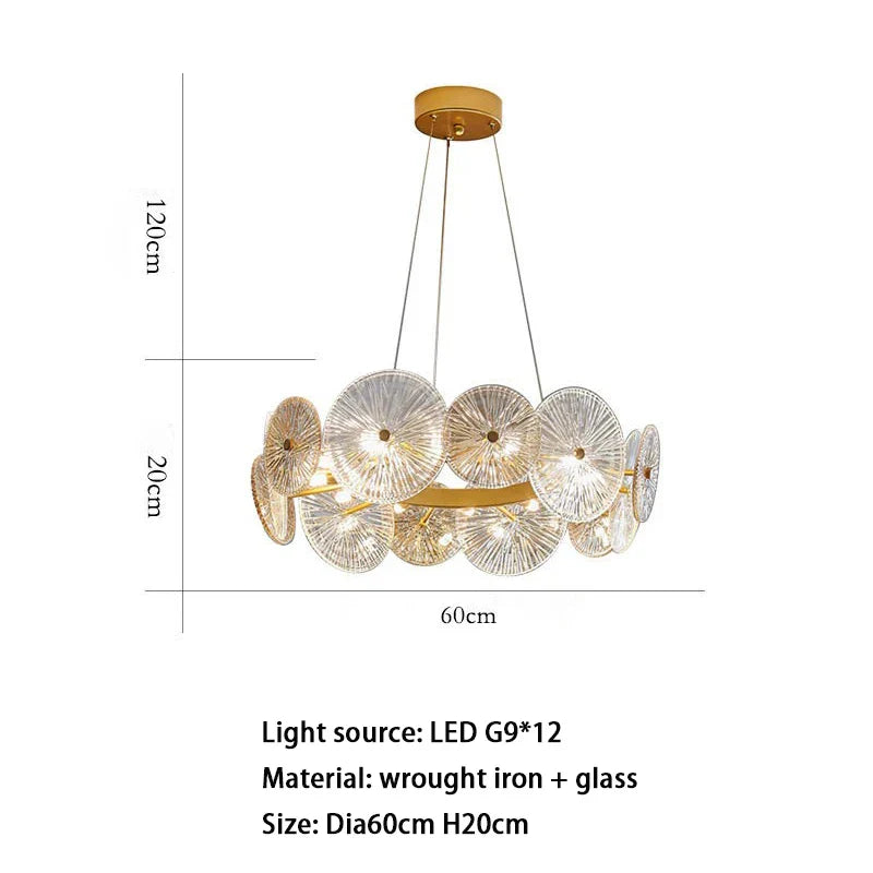 Sleek Postmodern Gold Electroplated Dining Chandelier - G9 Lighting for Bedrooms and Living Rooms - Indoor Luxury Glass Plate Fixture