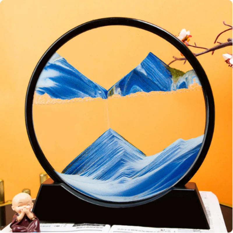 7 Inch 3D Flowing Sand Painting Art Hourglass Mountain View Sports Display Mobile Sand Table Office Living Room Home Decorations