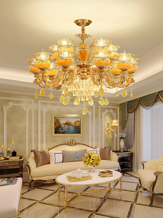 Elegant European Style Crystal Chandelier - A Luxurious Jade-Inspired Main Lamp for Living Rooms, Bedrooms, and Hallways