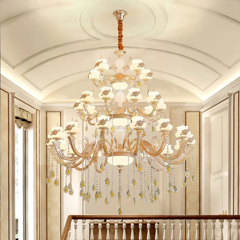 European-Style Duplex Building Large Chandelier - Villa Elegance for Spacious Living and Hotel Grandeur