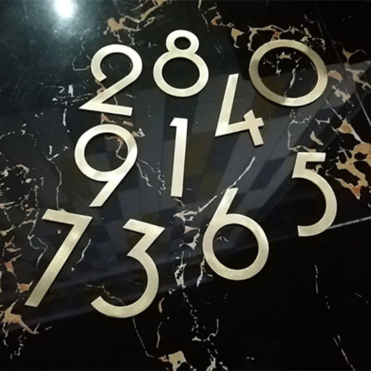 Golden Brass Numbers and Letters – 5cm/8cm Decorative Wall Signs for House Doors and Addresses