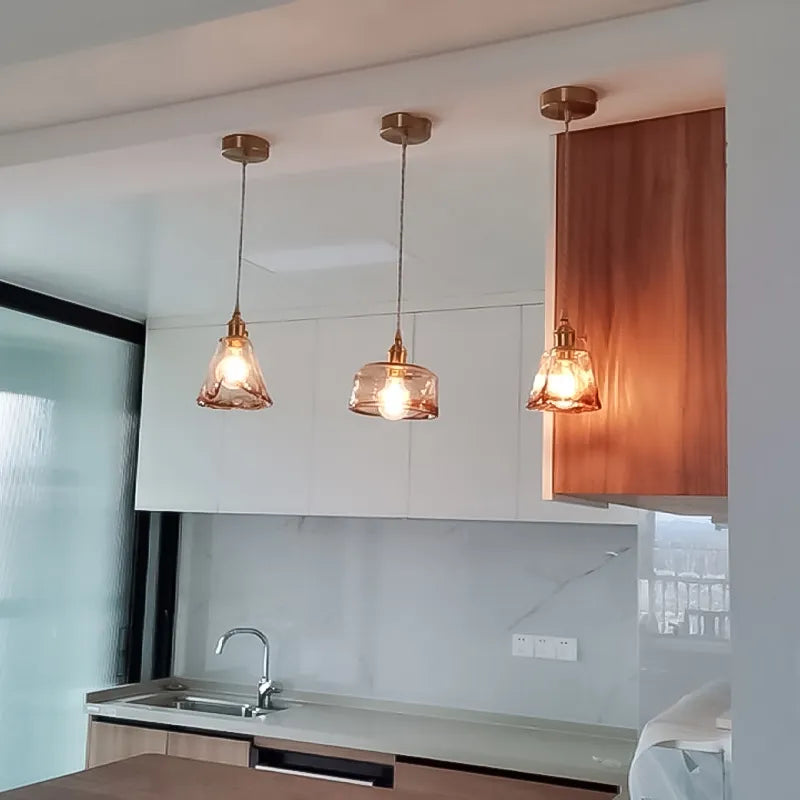 Japanese Style Vintage Brass Glass Chandelier - Elegance for Your Dining and Kitchen Spaces