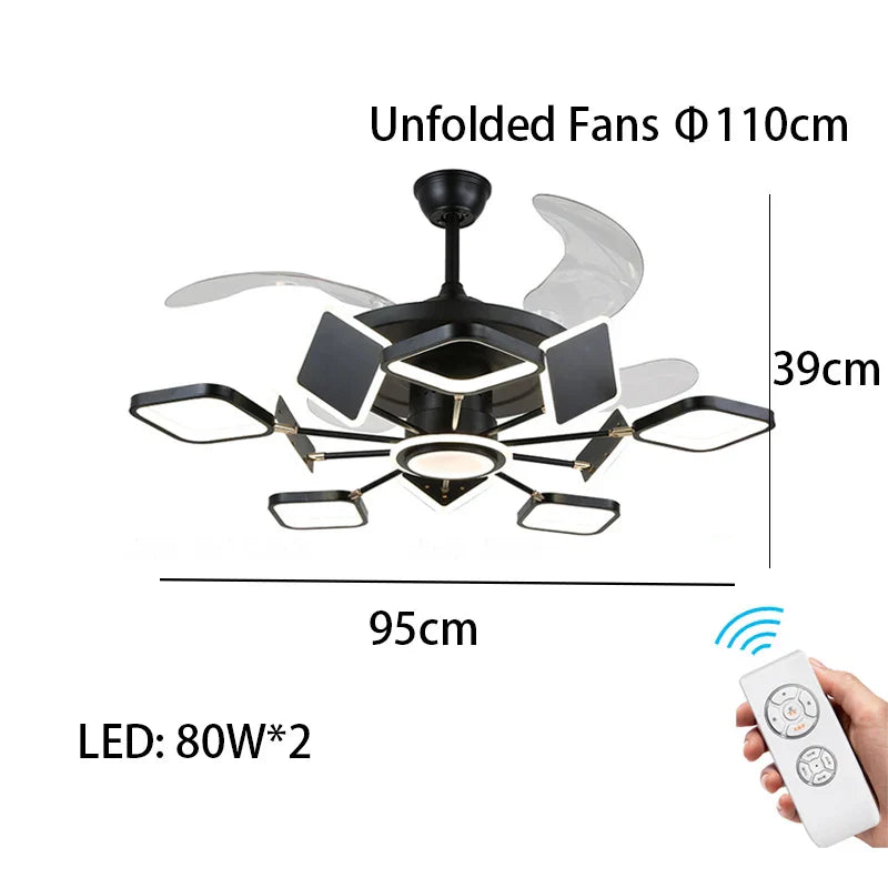 Nordic Ceiling Fans with LED Light - Remote Control Silent Retractable Blades Lamp for Home