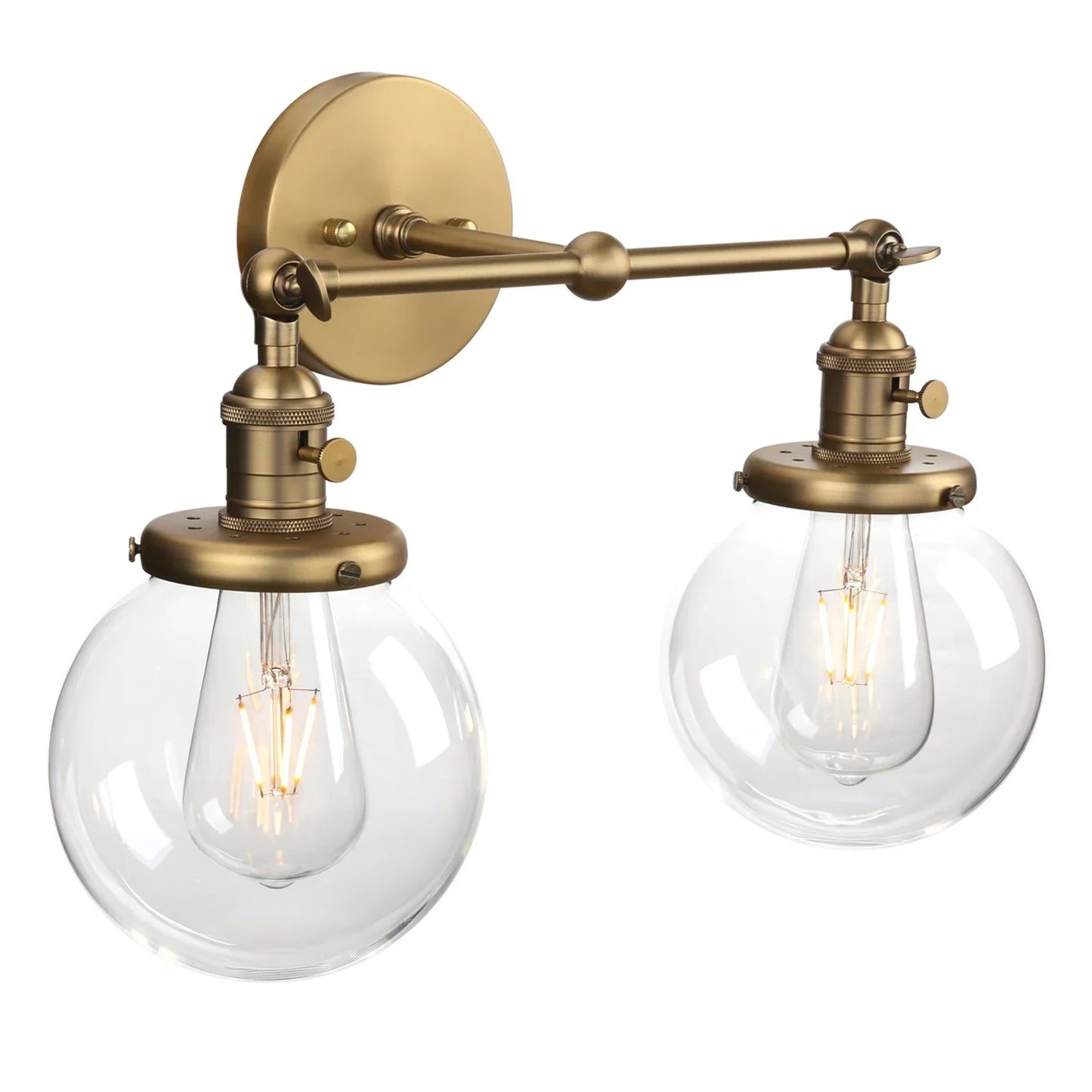 Phansthy Vintage 2 Light Wall Sconce - Industrial Wall Light with Dual 5.9 Inches Globe Glass Lampshades