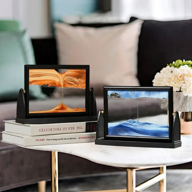 3D Rotatable Moving Sandscape Hourglass Quicksand Art Picture Square Glass Flowing Sand Painting Home Decor Children's Gifts