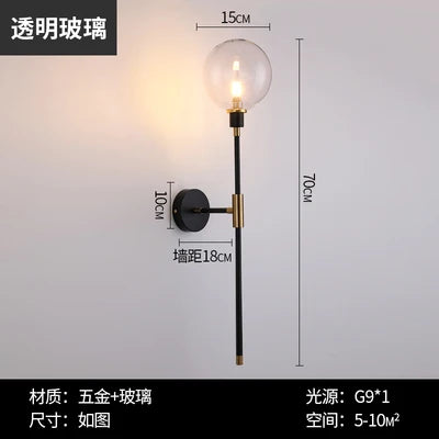 Modern LED Wall Lamp - Black Iron with Glass Ball - Wall Lamps for Living Room, Bedroom, Loft Decor - Nordic Home Bedside Wall Light Fixtures