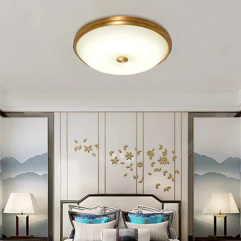 Contemporary Round Glass Shade Ceiling Lights - LED Lighting for Living Rooms, Bedrooms, Restaurants, Aisles, and Corridors, Featuring Brass Finish