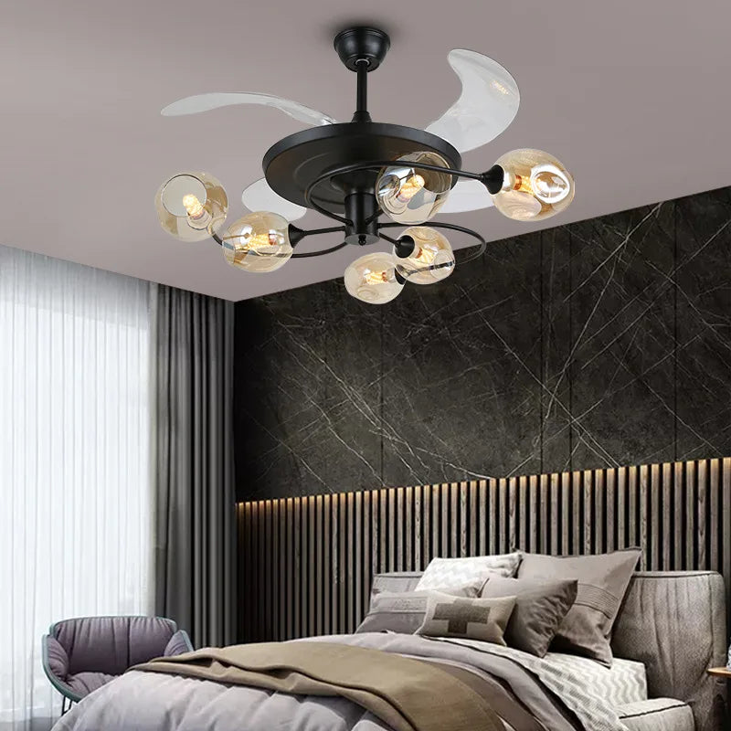 NEW Invisible Fan Light - Minimalist Living Room Ceiling Fan with Glass Lampshades and Remote Control