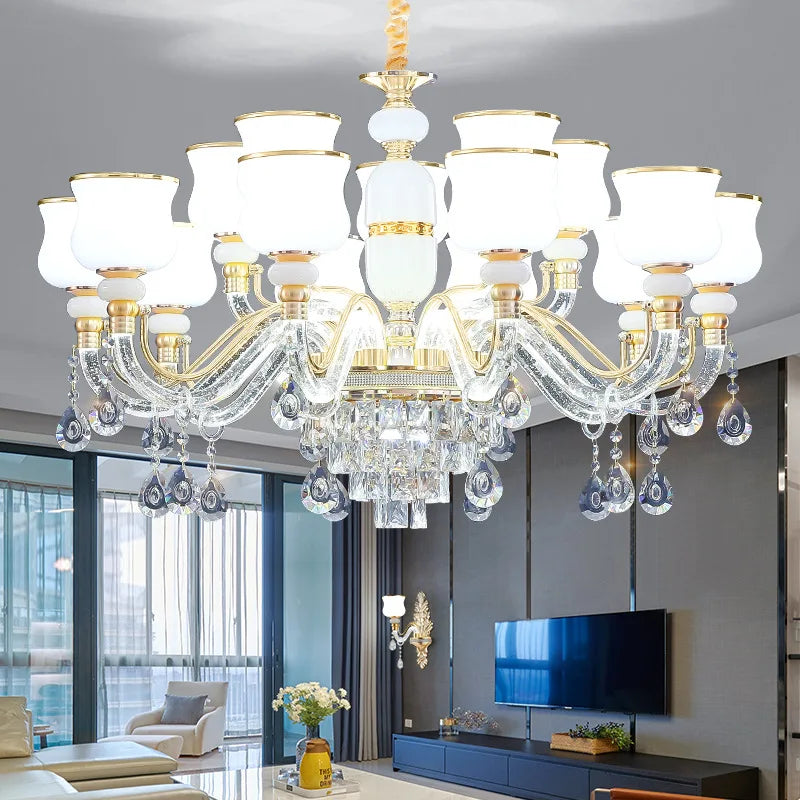 Elegant European Style Crystal Chandelier - Luxury Main Light for Living Rooms, Dining Rooms, and Villa Halls