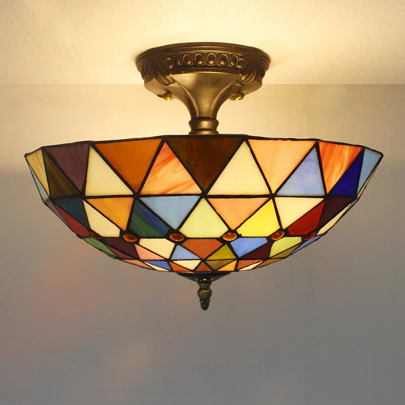 Vintage Tiffany Stained Glass Ceiling Lights - Mediterranean Baroque Hanging Lamp for Living Room, Kitchen, and Bedroom