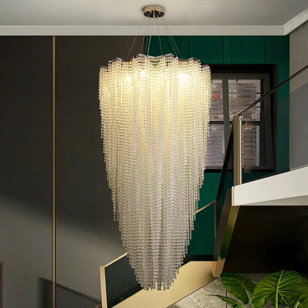 Luxurious Modern Crystal Chain Chandelier - A Dazzling Dining Room Centerpiece with Rectangle Design and LED Brilliance