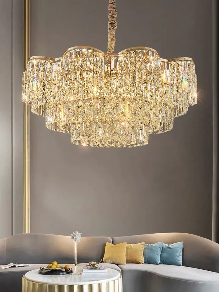 New Design Light Luxury Clean Crystal Chandelier Living Room Lamp Modern Simple Atmosphere Golden Luxury Villa Bedroom Lamp