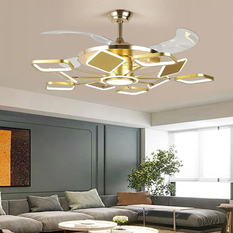 Nordic Ceiling Fans with LED Light - Remote Control Silent Retractable Blades Lamp for Home