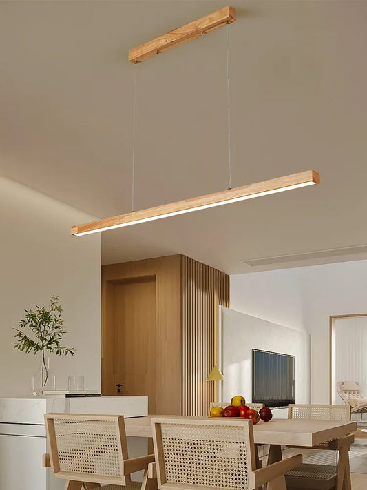 Contemporary Wooden Chandelier - Ideal for Dining Rooms, Kitchens, Shops, and Long Tables with LED Lighting