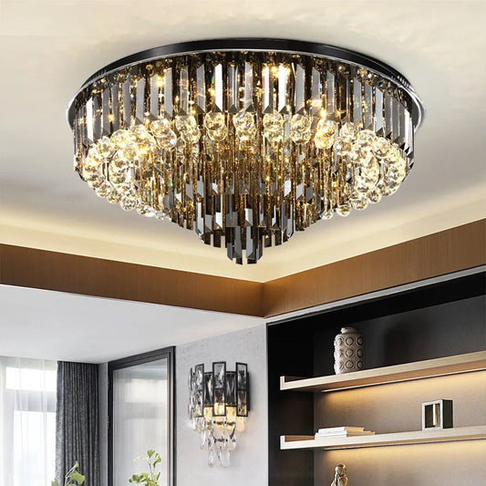 Modern LED Crystal Ceiling Chandelier - Creative Home Decor Lamp in Round Luxury Design (Black, Gold, Silver)