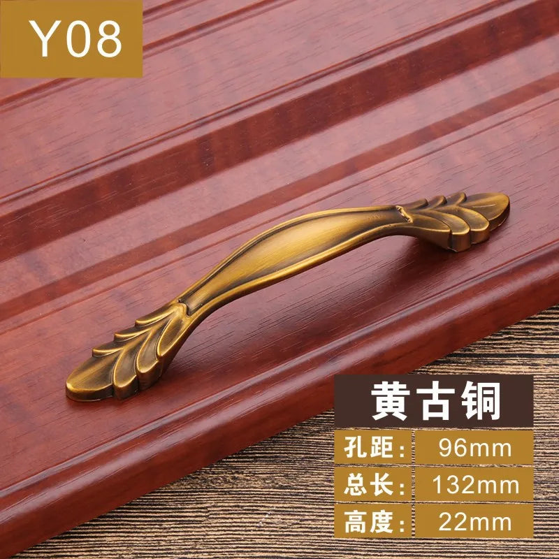 Antique Yellow Bronze Cabinet Handles - Brushed Vintage Drawer Pulls for Kitchen and Wardrobe Doors