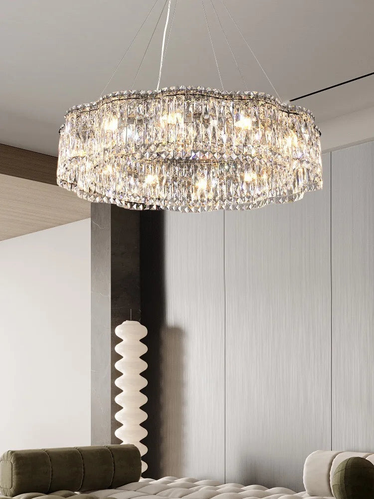 Elegant Chrome Stainless Steel K9 Crystal Chandelier - A Modern Luxury Lighting Fixture for Living Rooms, Bedrooms, and Dining Spaces